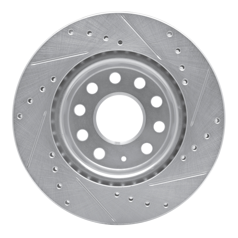 Volkswagen Jetta Brake Rotor (1) - Front Left - R1 Concepts - Drilled & Slotted - Silver - `05-`15